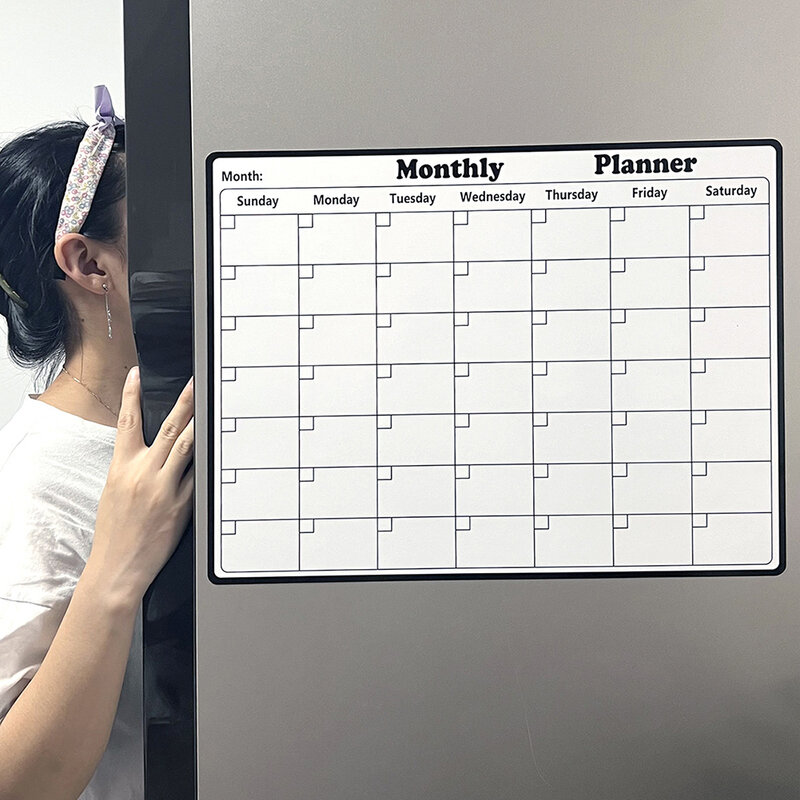 Penghapus kering kulkas kalender magnetik bulanan perencana mingguan papan tulis dengan 3 spidol 1 penghapus 3 magnet untuk rumah