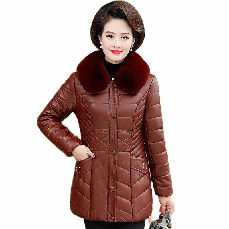 Женское меховое пальто с хлопковой подкладкой, длинное и среднего возраста