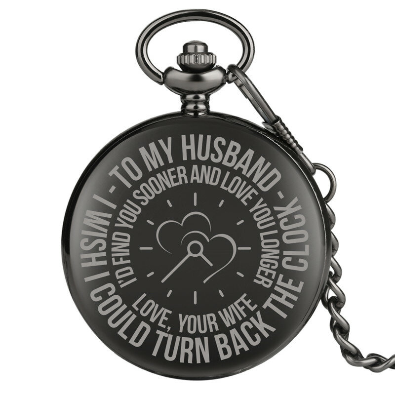 Unique To My Husband Design Retro Quartz Pocket Watch To Men with Pendant Fob Chain Arabic Numeral Display Clock Gift Reloj