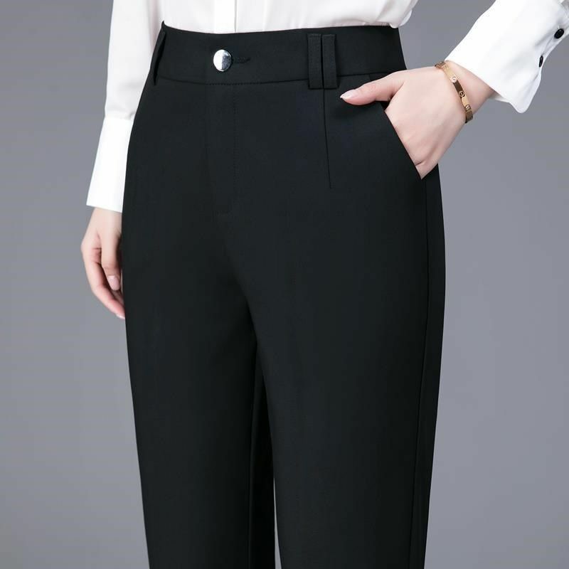 Celana panjang Korea wanita, celana panjang lurus pinggang tinggi kasual mode wanita longgar polos elegan musim gugur 2023 X108