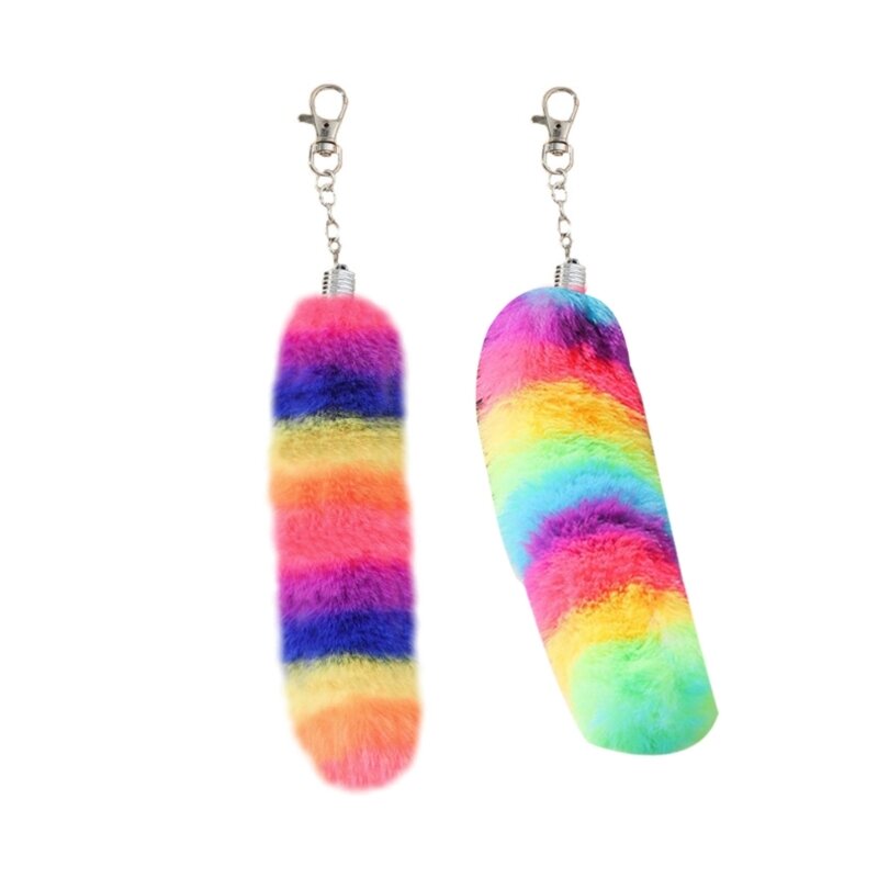 Arco-íris cauda mochila pingente pelúcia peles peludas chaveiro decoração bolsa pendurado ornamento acessórios bonitos