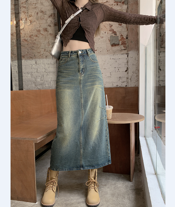 Y2k denim saias para as mulheres coreano moda cintura alta comprimento médio retro azul split hip saia rua festa roupas femininas