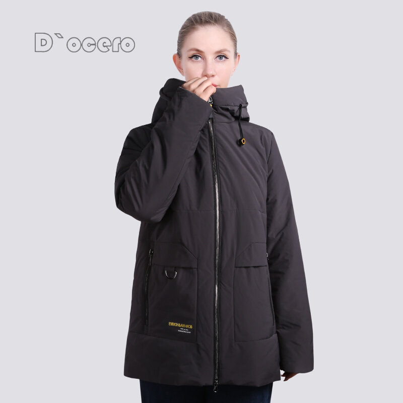 D`OCERO новая весенне-осенняя женская куртка, теплая повседневная ветрозащитная женская пальто, большие размеры, длинная модная парка с капюшоном, одежда