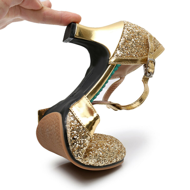 Женские блестящие туфли на низком каблуке для латиноамериканских танцев