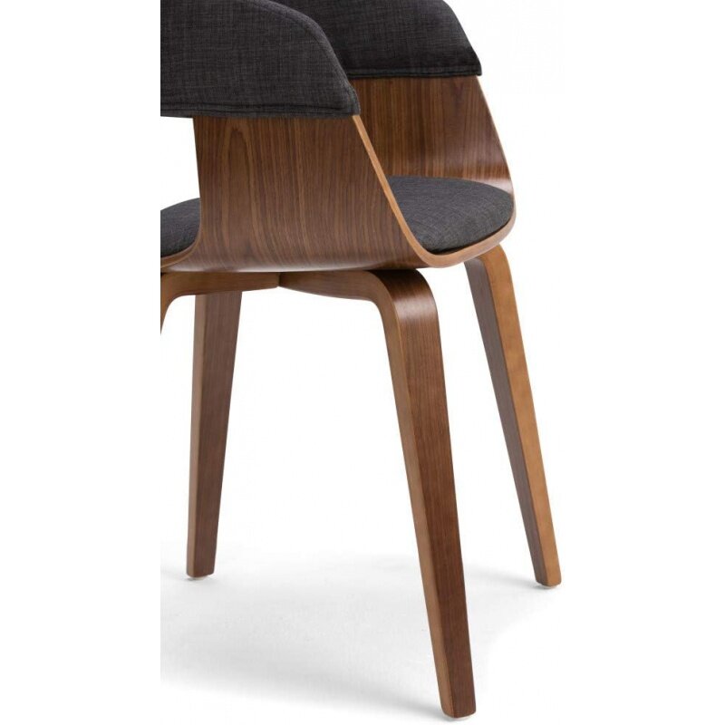 SIMPLIHOME-Silla de comedor Lowell de mediados de siglo, sillón moderno de madera de Bentwood de 17 pulgadas, Color Gris Carbón, tela de aspecto de lino, para el comedor