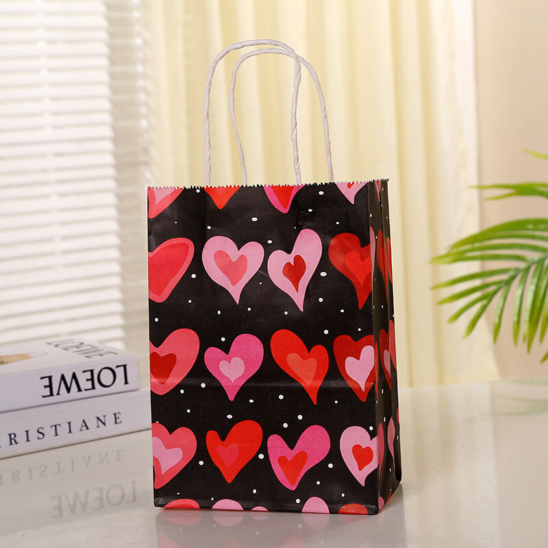ハートプリントのクラフト紙袋,色とりどりのバレンタインデーのハンドバッグ