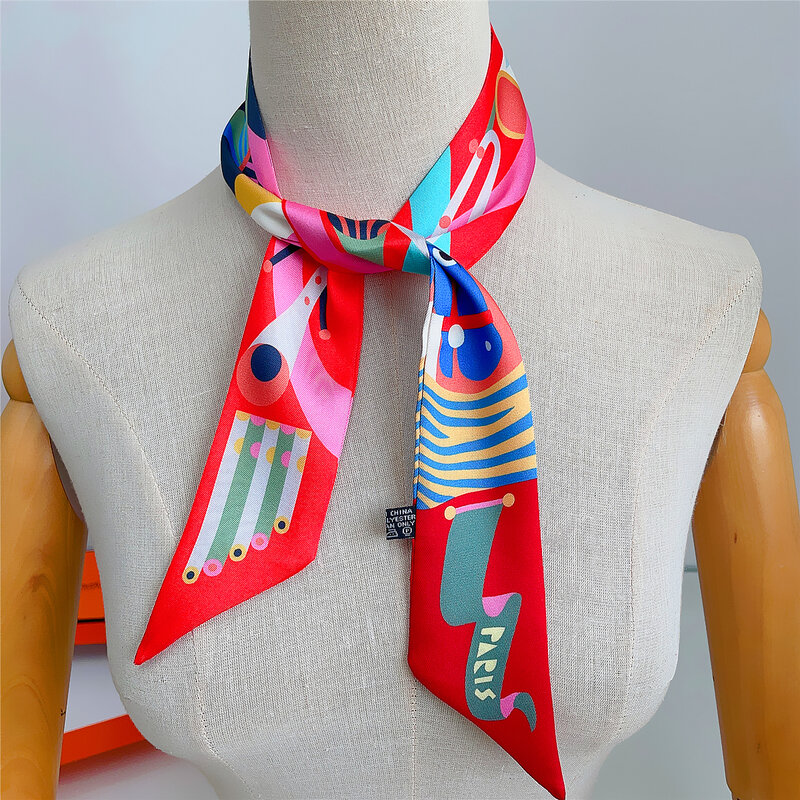Sciarpa di seta Twill di testa di cavallo colorata di Design di marca sciarpa di lusso da donna Foulard Skinny Bag sciarpe fazzoletto da collo fascia per capelli di moda