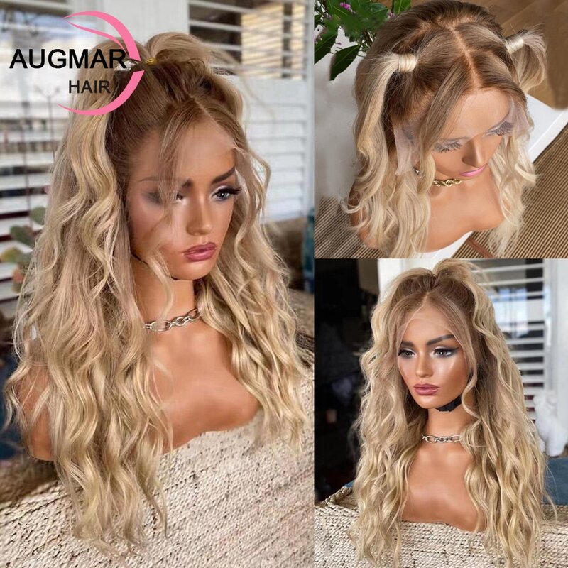 180% Ash Blonde Lace Front Human Hair Wigs Ombre Loose Wave Lace Front Wig Transparent  360 13x6 HD Lace Frontal Wig Human Hair