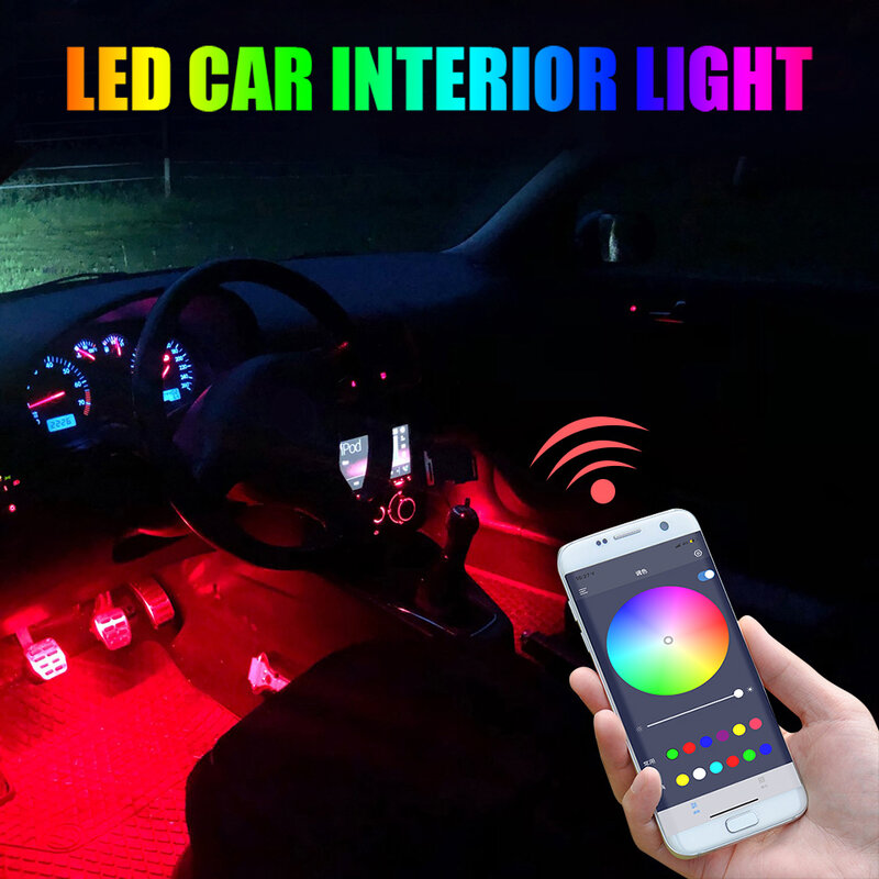 Lumières LED décoratives intérieures de voiture, lampe d'ambiance, télécommande, commande vocale, pied, automobile, escales, 24, 36, 48/72