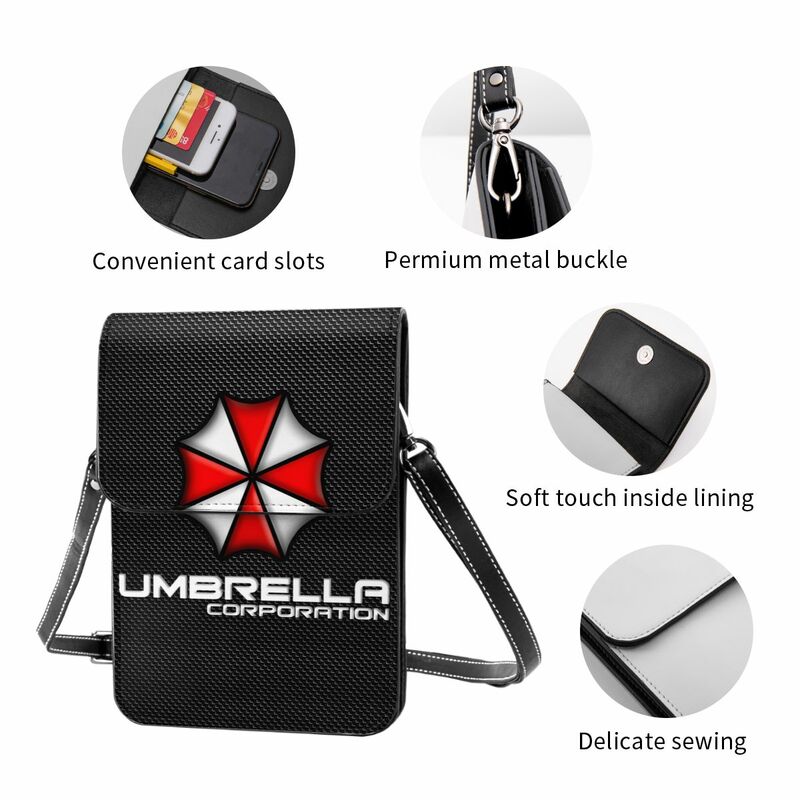 Umbrella vermelho Crossbody celular Bag, Bolsa do telefone celular, Bolsa de ombro, Alça ajustável