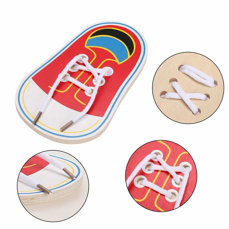 Funny Learning Children Teaching Educational Toys Shoe Lace Wooden Tie Shoelaces Toys