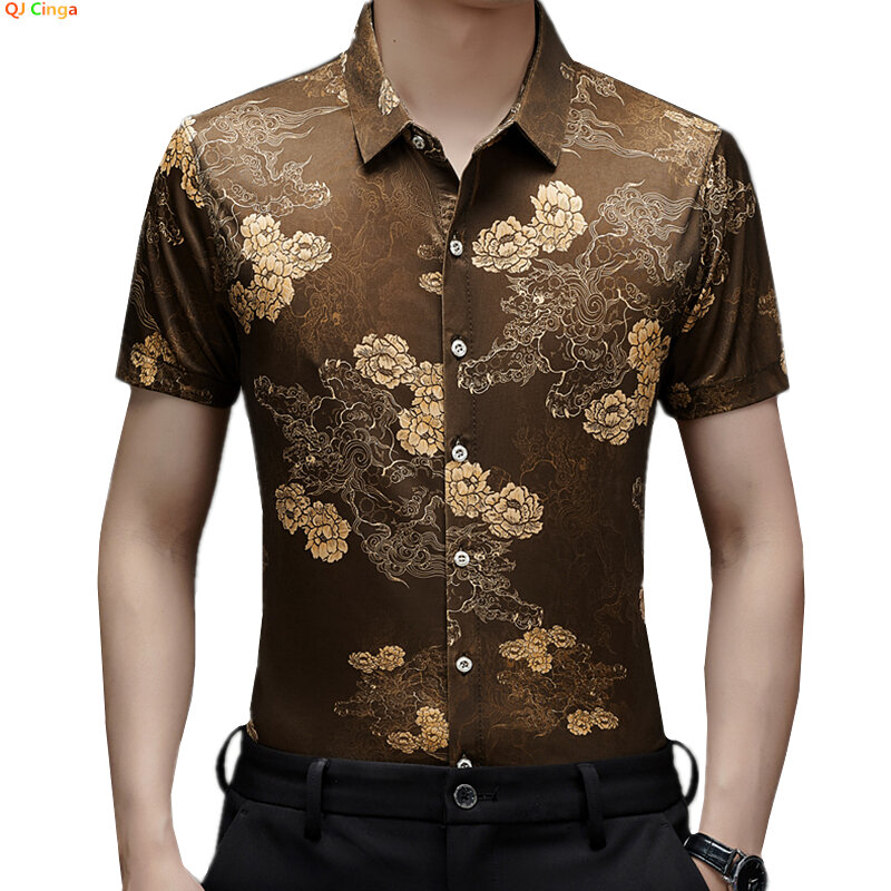Sommer gedruckt Kurzarmhemd Herren Einreiher Revers Hemden Mode lässig Tops Männer Camisa m l xl xxl xxxl xxxxl