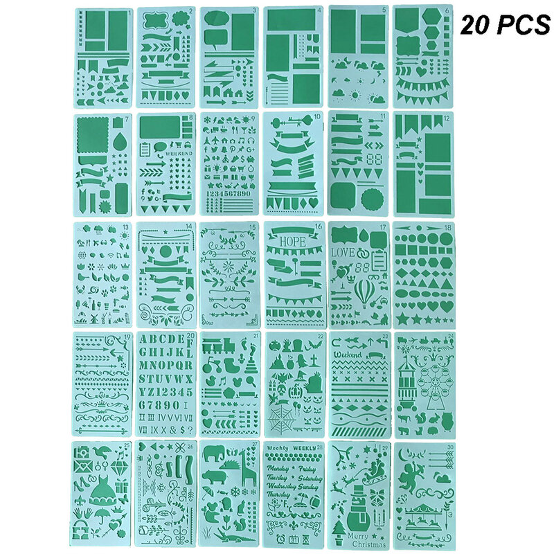 20pcs cancelleria fai da te modello di disegno in plastica Scrapbook Craft Hollowed Schedule Book Notebook Journal stencil forniture per ufficio