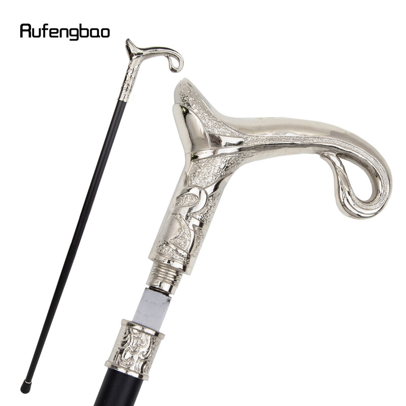 White Curve Flow Line Type Single Joint Walking Stick with Hidden Plate Self Defense Fashion Cane Plate Cosplay Crosier 93cm