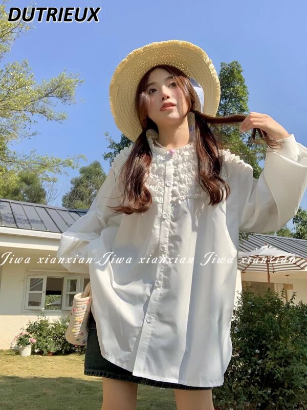 Damen bekleidung Frühling und Sommer elegante Bluse weiblich neue plissierte Spitze Puppen kragen Hemd größere Größe lässig Top für Dame
