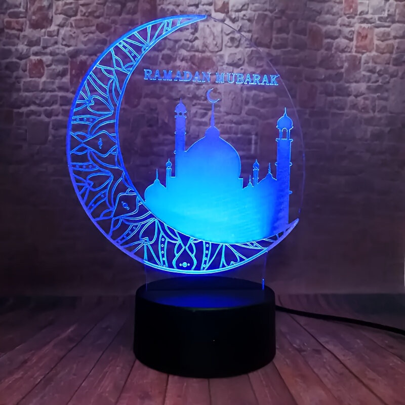 Lampu LED Ramadan Mubarak, ucapan keberuntungan Semoga terbaik ilusi optik lampu malam 3D warna-warni lampu tidur dekorasi hadiah