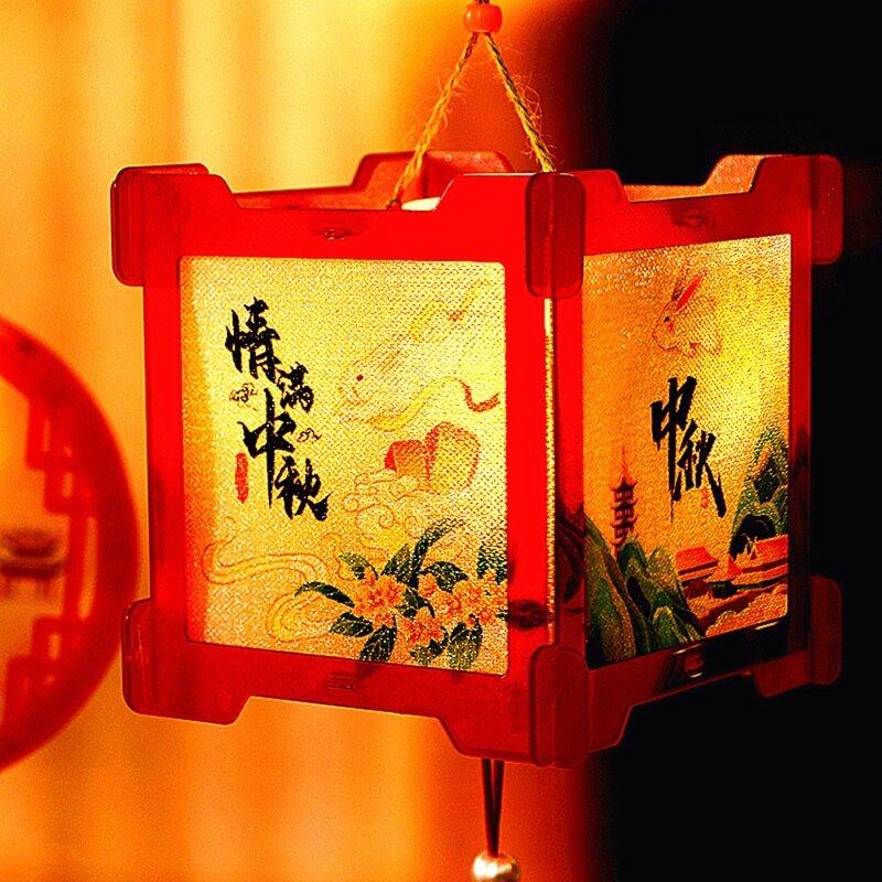 Lentera elektronik bercahaya, lentera bentuk kelinci/oktagon gaya tradisional Tiongkok, lentera menyala genggam plastik Tahun Baru