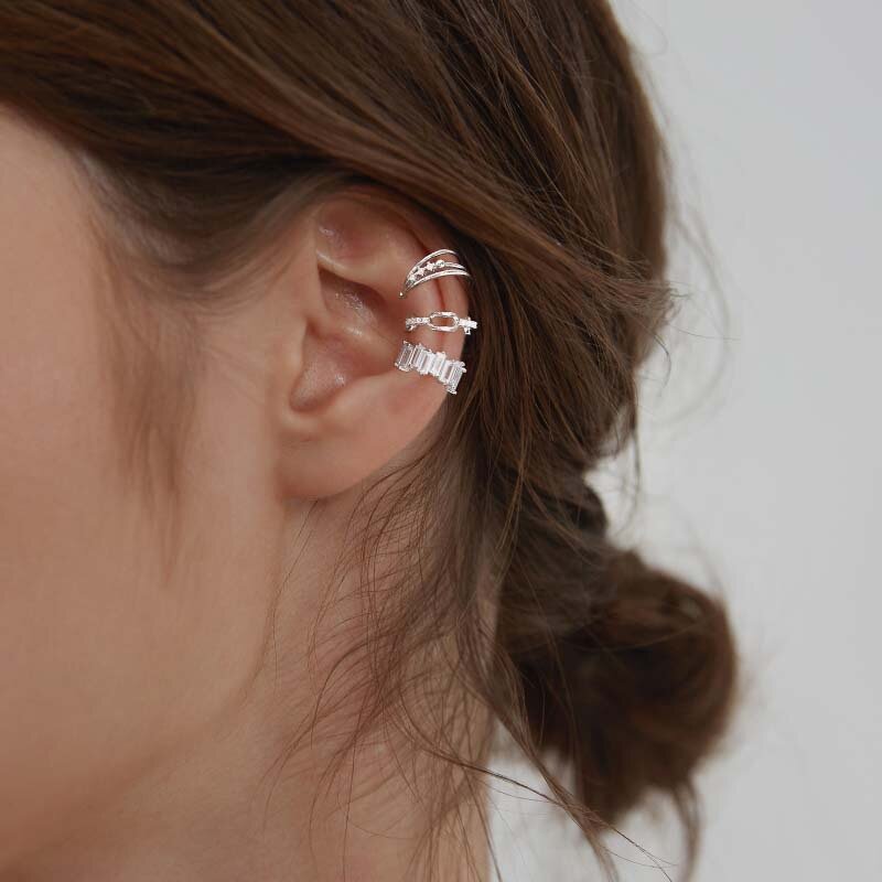 OIMG 925 znaczek kolor srebrny 1PC cyrkonu Pearl nausznice dla kobiet geometryczne Ear Cuff bez Piercing dziewczyna biżuteria