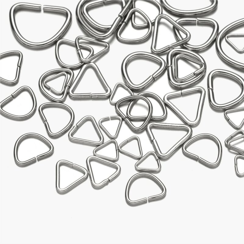 100 buah/lot kait konektor cincin terpisah cincin Jump terbuka bentuk D segitiga baja tahan karat untuk kerajinan Aksesori pembuatan perhiasan DIY