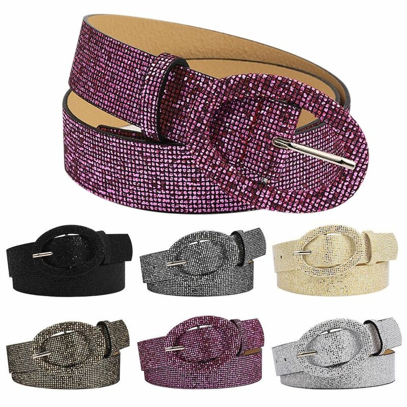 Luxury Design Casual Vintage Shiny Sequins Belt Pin Buckle Waistband Decorative Waist Strap Trouser Dress Belts