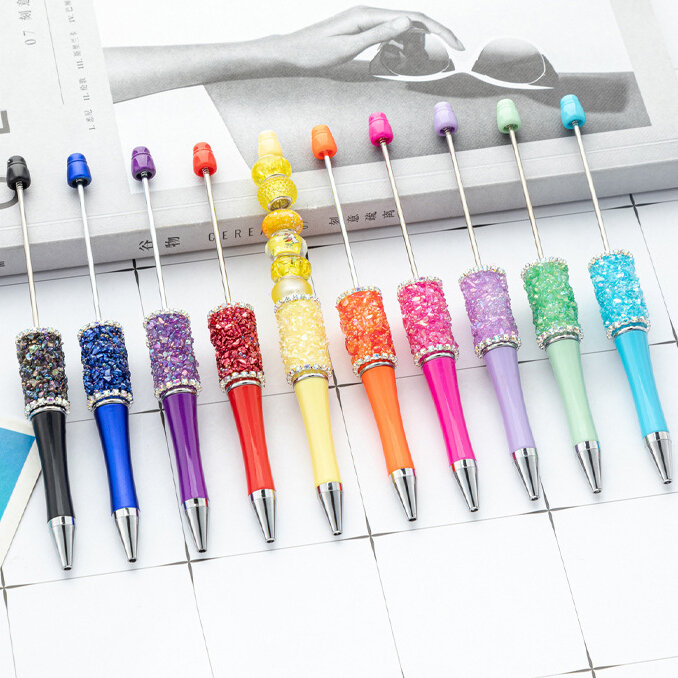 멀티 컬러 크리스탈 분쇄 구슬 펜, DIY 볼펜, 밝은 다이아몬드 구슬 선물 펜, 학교 사무용품, 34 개