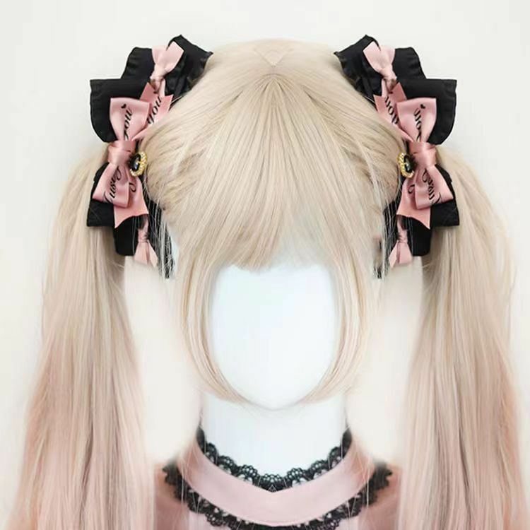 Lolita Preto Rosa Bow Hair Clip, Japonês Doce Legal Handmade Headwear, Acessórios Anime