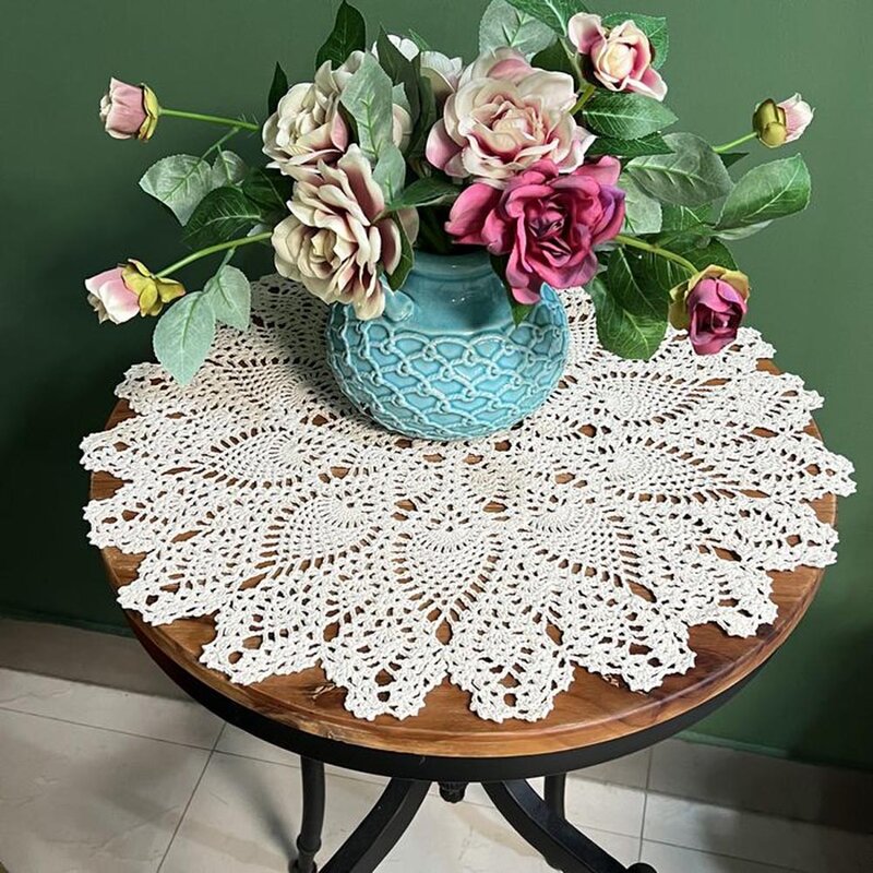 BomHCS-tapetes de flores bohemios hechos a mano, tapetes redondos de algodón con encaje de ganchillo, manteles individuales de mesa, almohadillas de florero, tapetes
