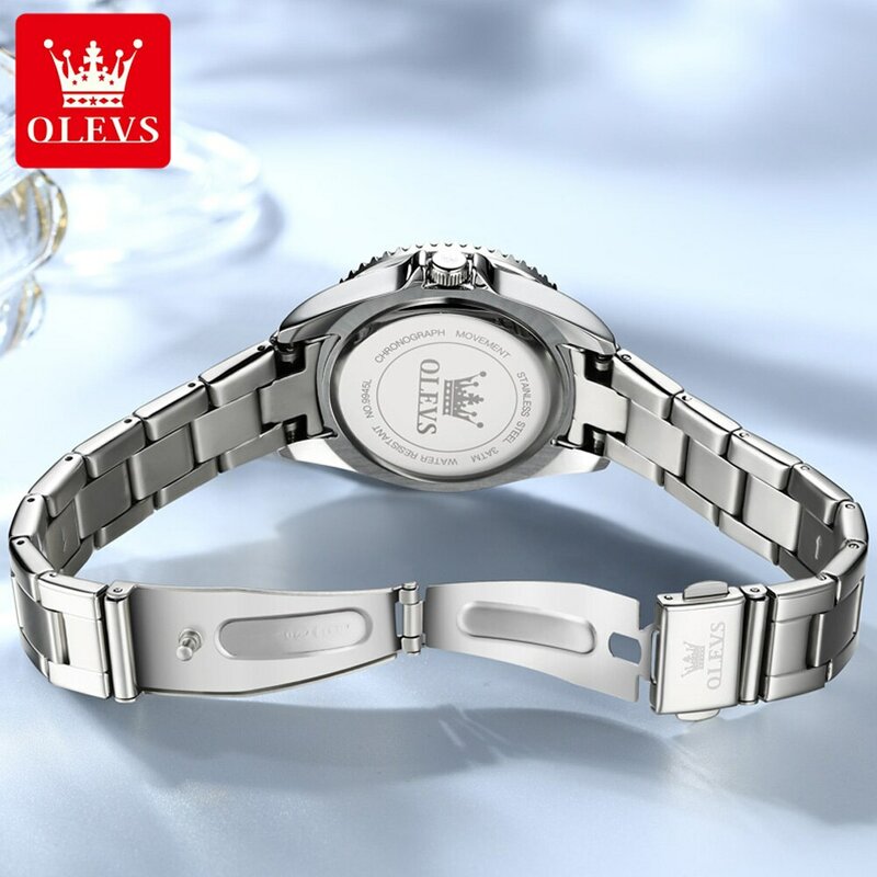 OLEVS นาฬิกาควอทซ์หน้าปัดเพชรของแท้สำหรับผู้หญิงนาฬิกาสุภาพสตรีหรูหราสแตนเลสนาฬิกาข้อมือผู้หญิงกันน้ำ