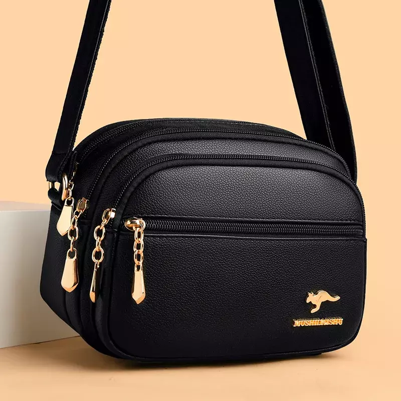Bolsa mensageiro de couro macio para mulheres, bolso múltiplo, resistente ao desgaste, bolsa feminina de luxo, bolsa de alta qualidade