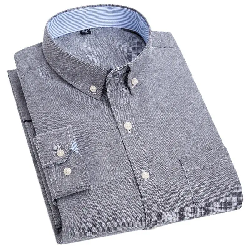 Heren Oxford Textiel Shirt Casual Lange Mouwen Effen Kleur Heren Mode Slim Fit Business Shirt Tij Groothandel
