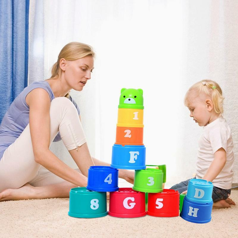 9 teile/satz Kinder stapelbare Tassen Spielzeug frühe pädagogische Figuren Buchstaben faltbar Stapel turm Baby Intelligenz Training Spielzeug Geschenke