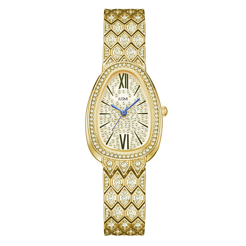 Женские Роскошные Кварцевые часы, полностью алмазные овальные водонепроницаемые часы со стальным браслетом