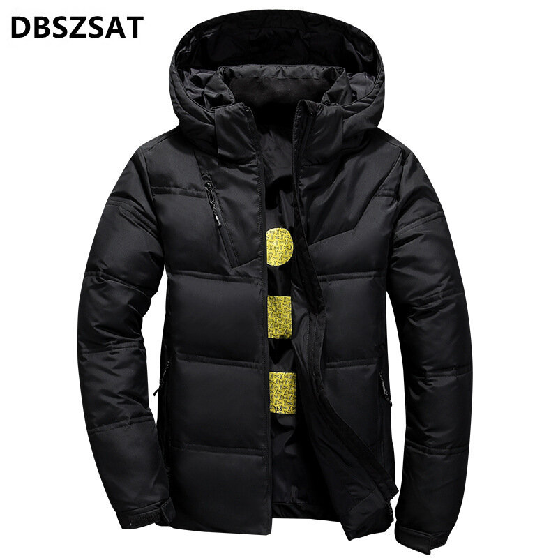 새로운 화이트 덕 다운 재킷 남성 겨울 따뜻한 단색 후드 다운 코트 두꺼운 오리 파카, 남성 다운 재킷 겨울 야외 코트