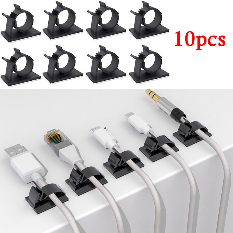 10pcs Cable Manager Clip Self-adhesive Non-marking Wire Fixer Wire Card Organizer Wiring Buckle Organizer for Car Desktop Winder