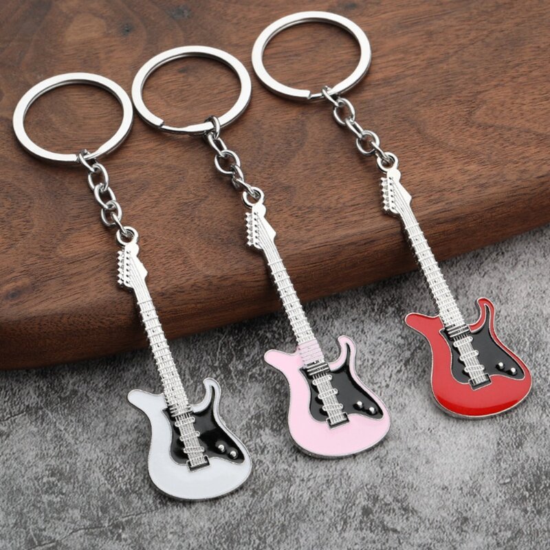 Zinc Alloy Guitar Keychain Korean Style Jewelry Portable Bass Bag Pendant Musical Elements Car Key Ring For Man Women