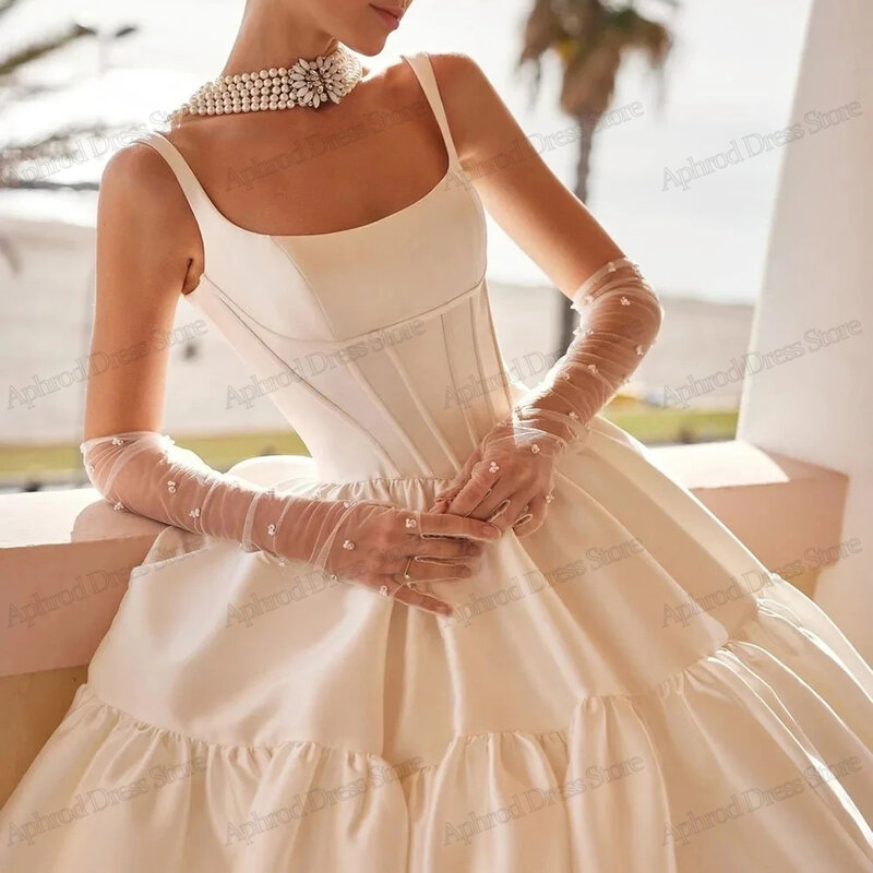 Gaun pernikahan Satin sederhana gaun pengantin tanpa lengan A-Line jubah elegan punggung terbuka untuk pesta Formal anggun Vestidos De Novia
