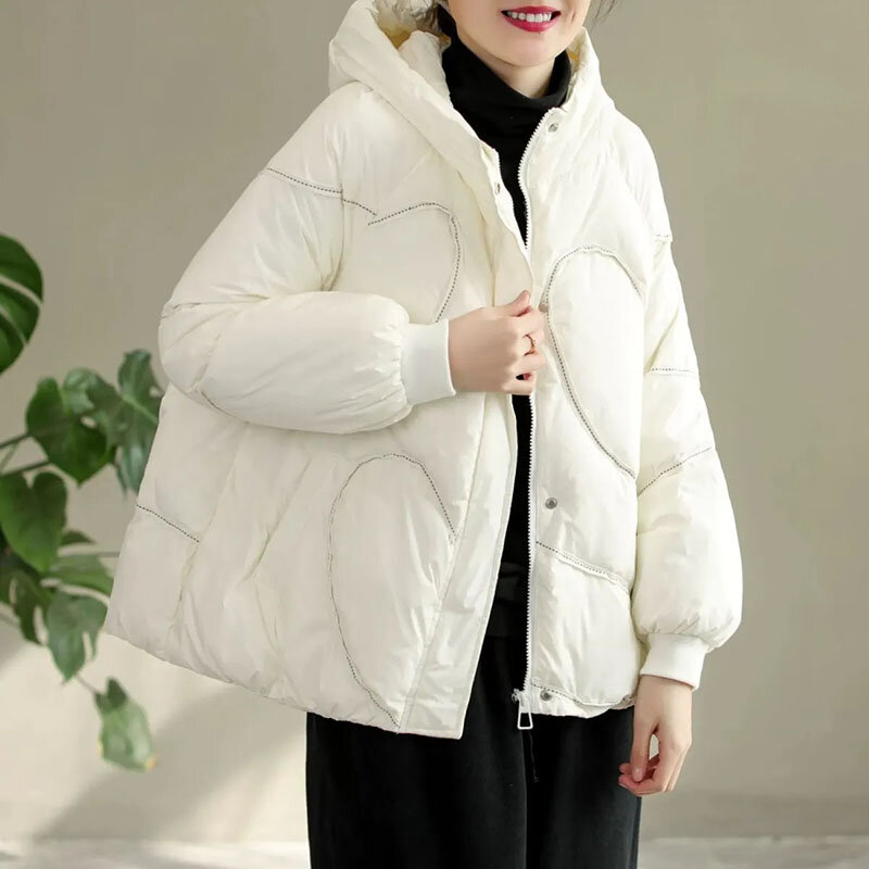 Winter koreanische Kapuze vielseitige Frauen Daunen jacke Mode lässig weißen Enten Daunen mantel lose Reiß verschluss weibliche Brot Daunen jacke