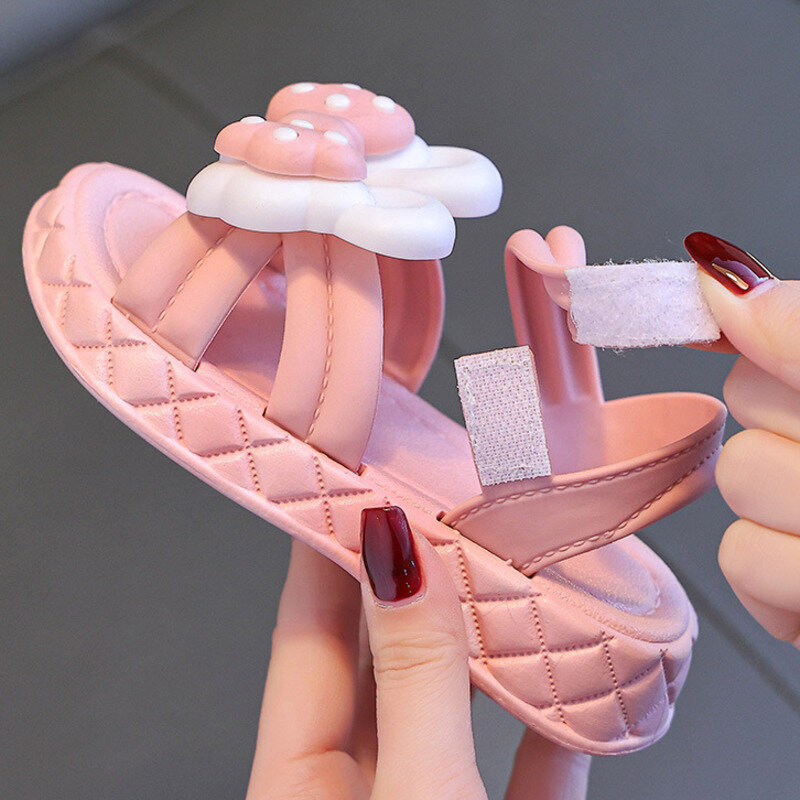 Sandalias antideslizantes de PVC con lazo para niños y niñas, zapatos de princesa de fondo suave, zapatos de playa con lazo de gancho, novedad