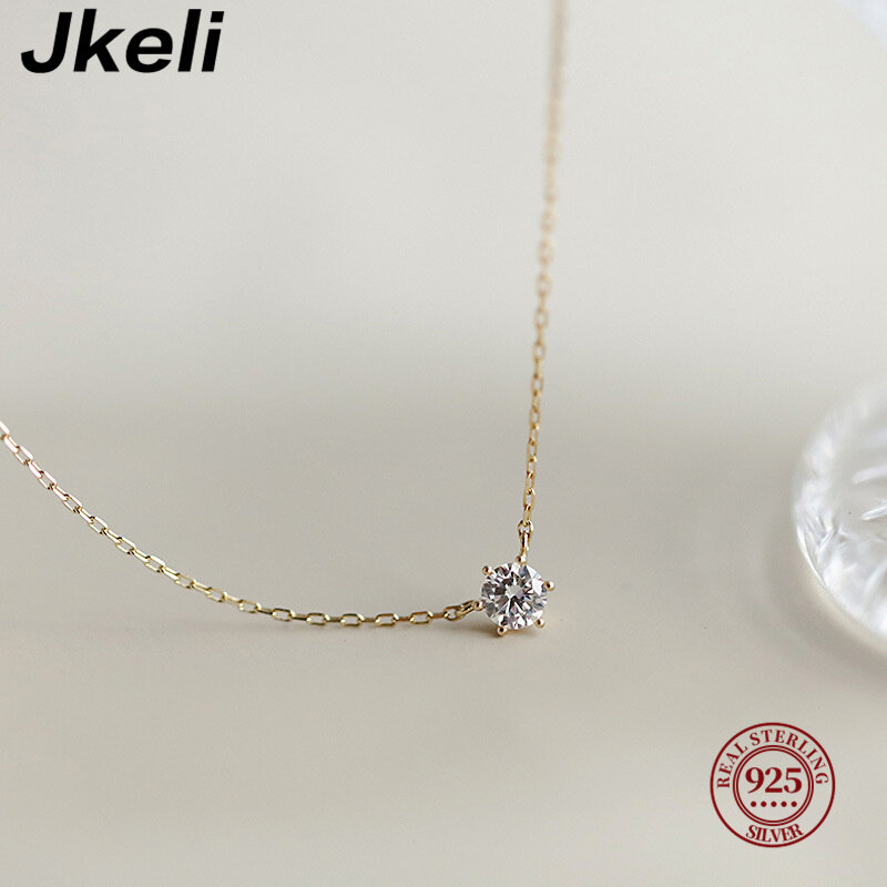 Jkeli 925 Sterling Silver 18k Gold Plated Necklace Single Sparkling Zircon Clavicle Chain for Women Wedding Jewelry collares