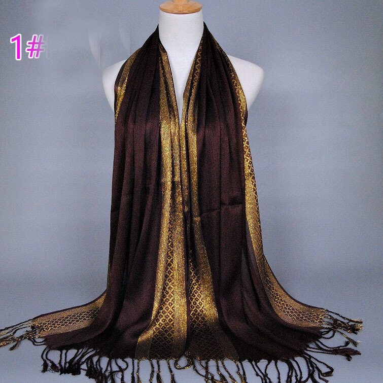 Bufanda con flecos para mujer, pañuelo Hijab musulmán de 170x60cm, chal islámico, Pashmina, Foulard