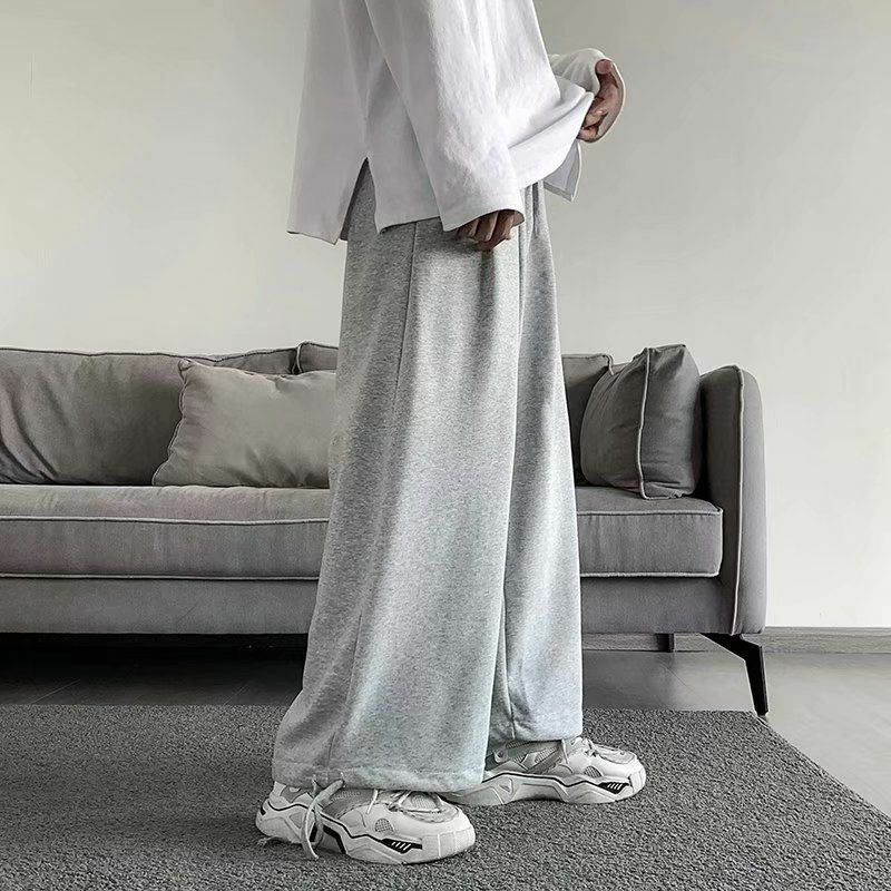 QWEEK-pantalones de chándal deportivos de gran tamaño para hombre y mujer, ropa de calle básica informal, color gris, estilo japonés, color negro