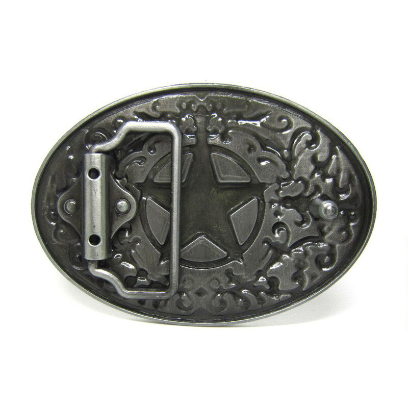Cheapify-hebillas de cinturón con diseño de pentagrama, hebillas de cinturón de tema militar, ovaladas, plateadas, grises, Europeas