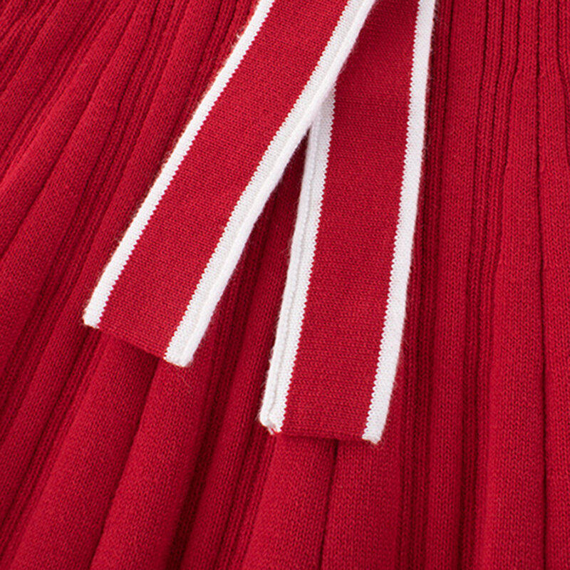 เด็กหญิงฤดูใบไม้ร่วงเสื้อถักไหมพรมเสื้อกันหนาวชุดเจ้าหญิงปีใหม่วันเกิดสีแดงชุดเดรสเด็ก