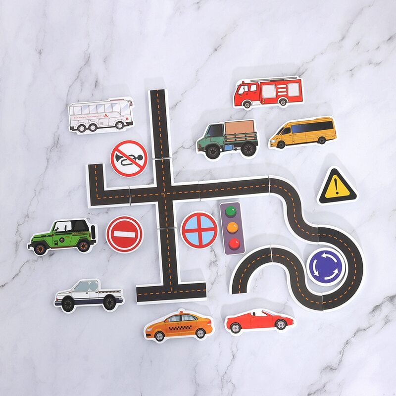 끈끈한 벽 도시 교통 자동차 도로 레일 퍼즐 비닐, 목욕 물 장난감, 23 개, 0-3Y 3-6Y 6-12Y 12 + y 14 + y