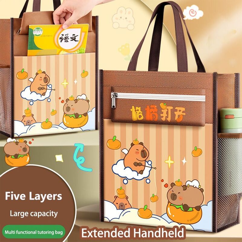 Bolso de mano escolar de cinco capas, bolsa de archivo A4 de lona Capybara de alta calidad, bolsa Tutorial de gran capacidad para estudiantes