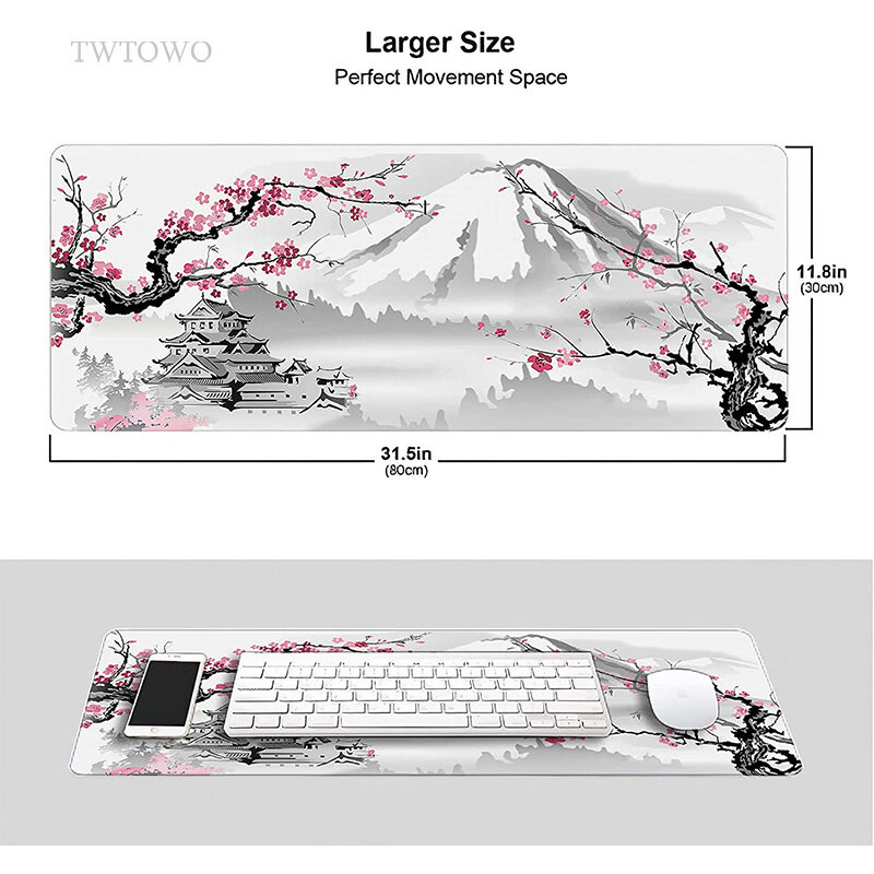 Sakura-alfombrilla de ratón con diseño de flor de cerezo japonés, alfombrilla de ratón para Gaming XL, nuevo para el hogar, HD, XXL, antideslizante, para oficina, portátil