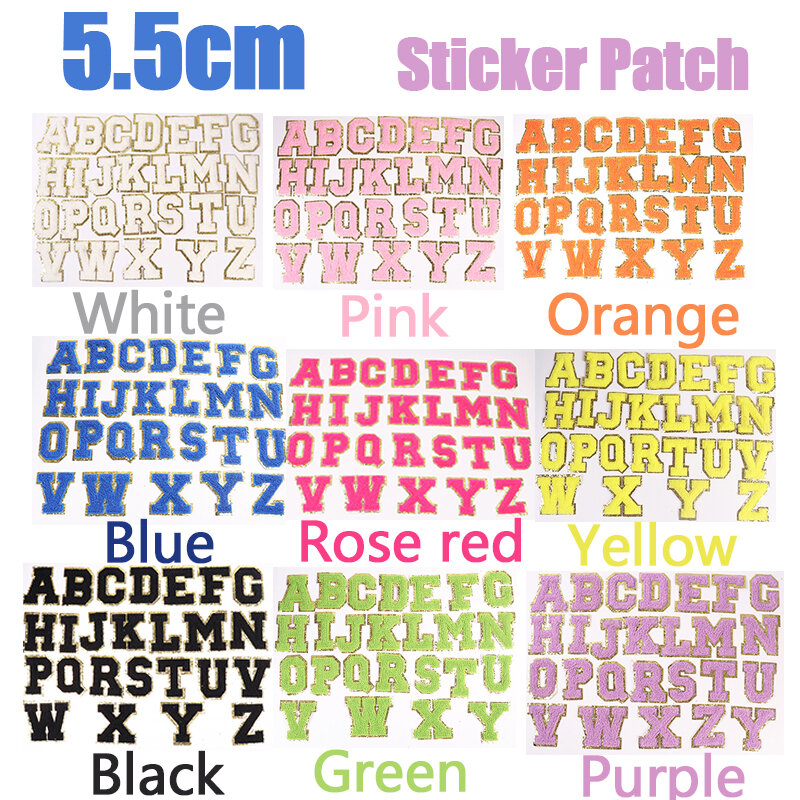 Parches de letras inglesas de Color A-Z para ropa, apliques bordados con purpurina para bolso, 5,5 cm