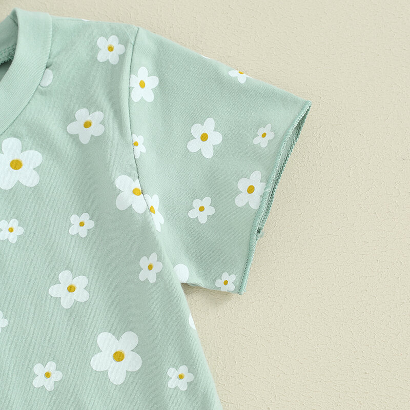 Małe dziewczynki letnie 3-częściowe stroje kwiatowy nadruk z krótkim rękawem T-Shirt i szorty zestaw opasek śliczne ubrania