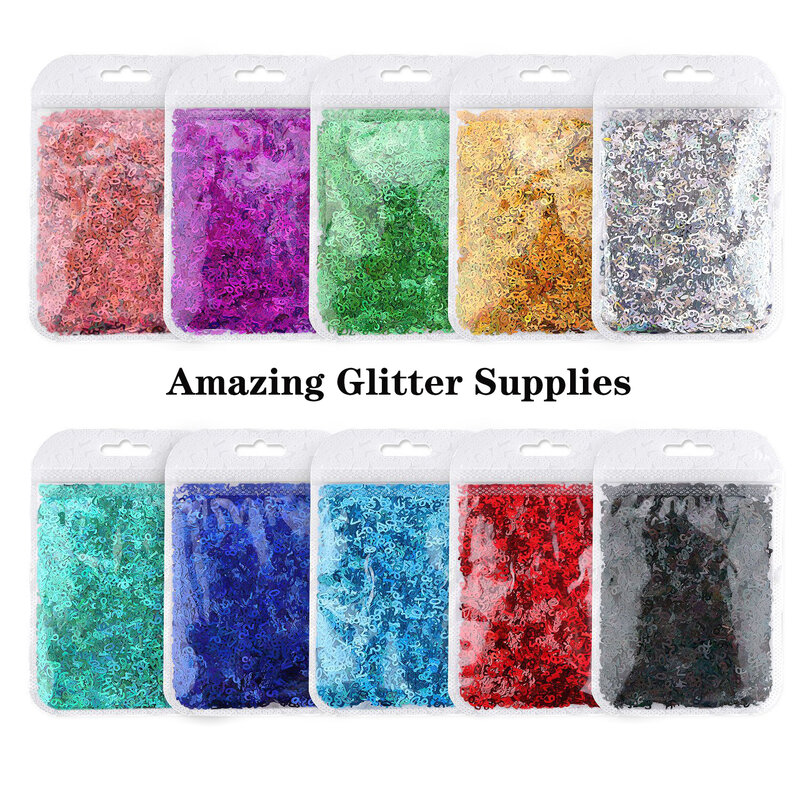 10 g/borsa paillettes Glitter olografiche forme numeriche per resina epossidica Laser Glitter Flakes decorazione per unghie fai da te
