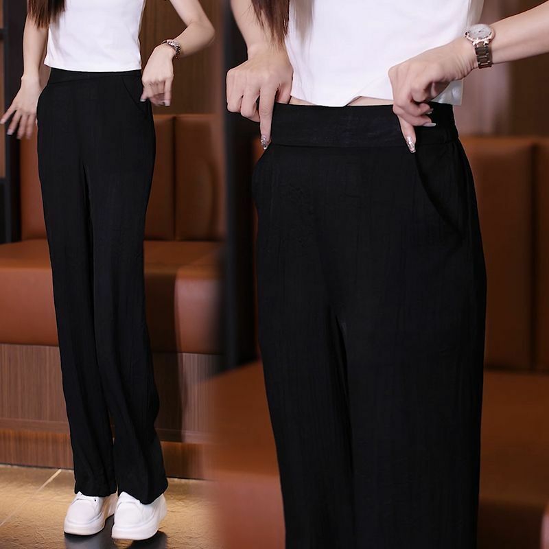 Fashion Elastic Pockets Solid Color Folds Casual Pants Women's Clothing 2024 Summer New Loose High Waist All-match Cropped Pants